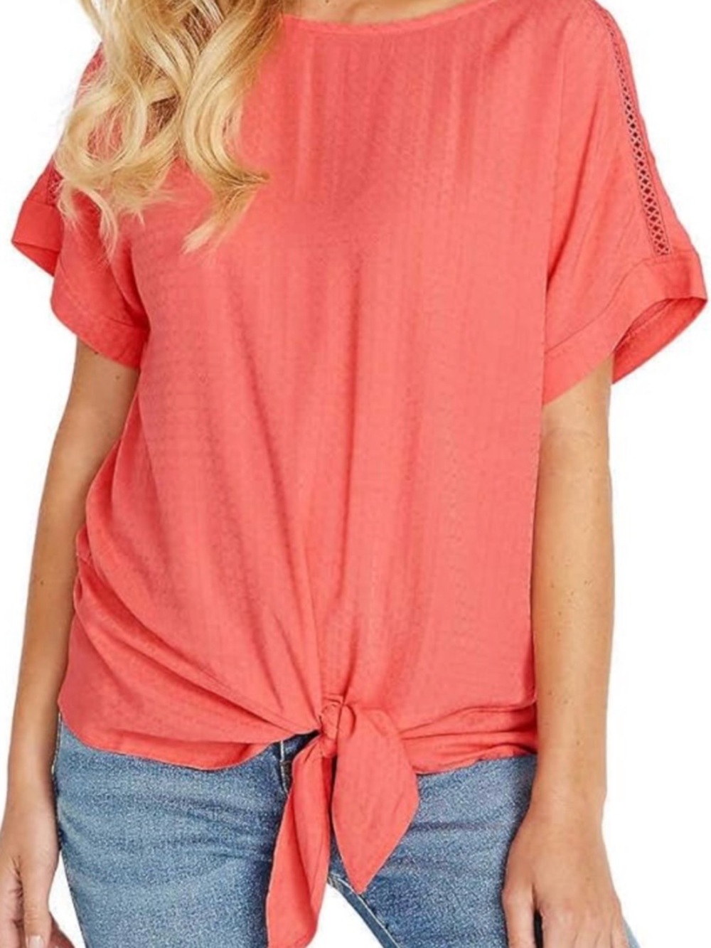 Buffalo David Bitton Coral Tie-Front Short Sleeve Top